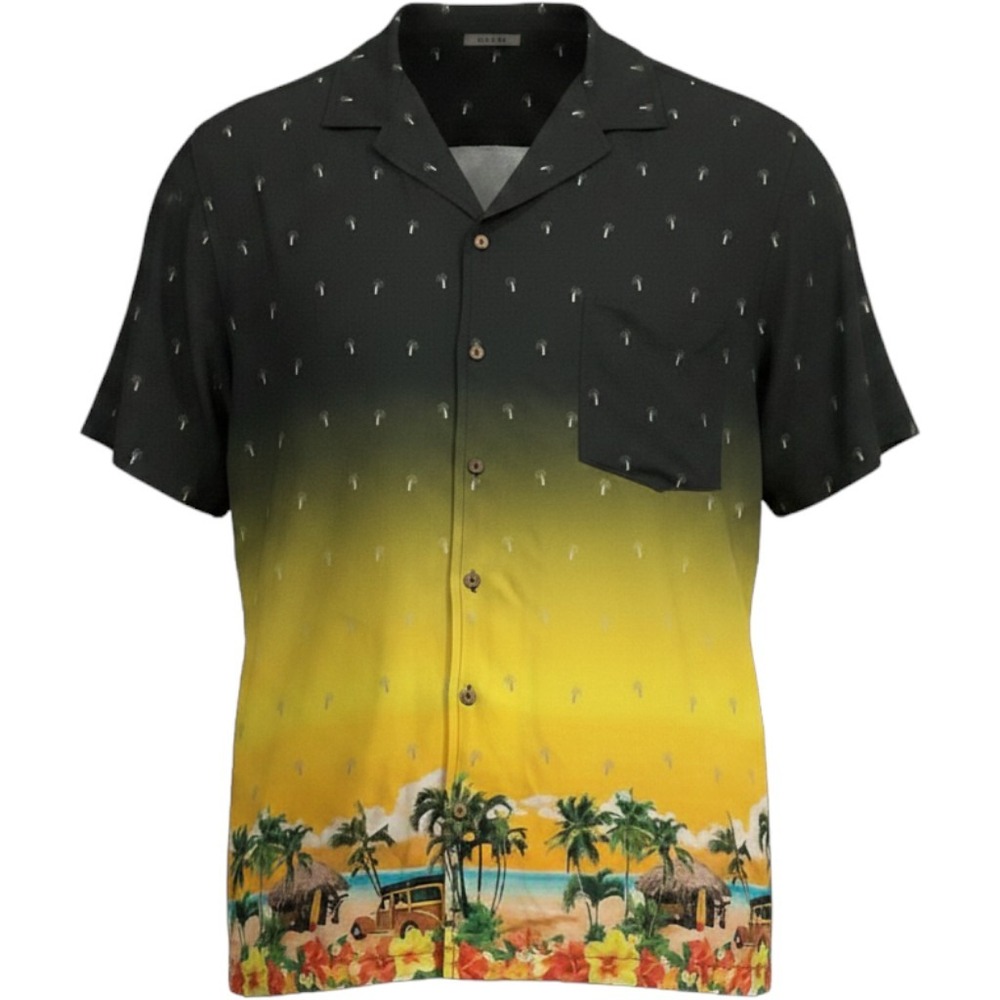 Guess Beach Hawaiian‎ Shirt XXL Floral Palm Trees Beach Button Ombre